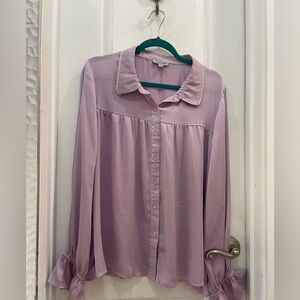 Chic Lavender Blouse with Pearl Collar